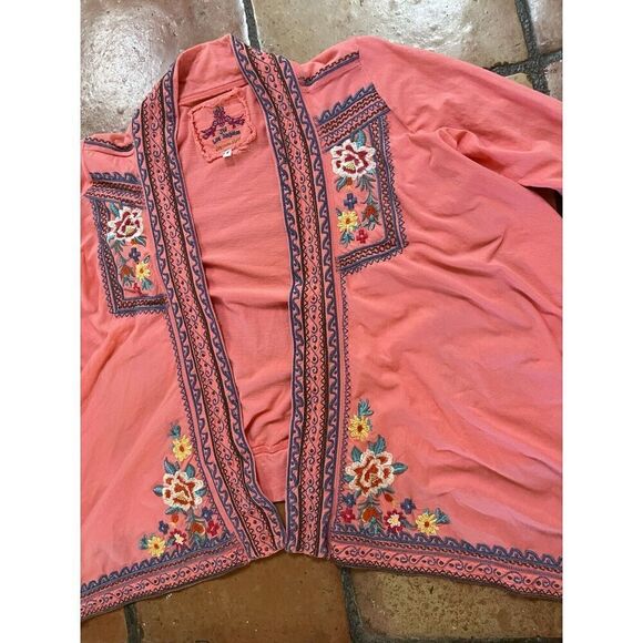 Johnny Was Coral Kimono Cotton Embroidered Sweater Cardigan Jacket Women’s S - Picture 5 of 10